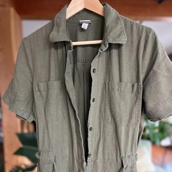 A.n.d E a W y Olive Green Utility Linen Jumpsuit - Picture 1 of 5